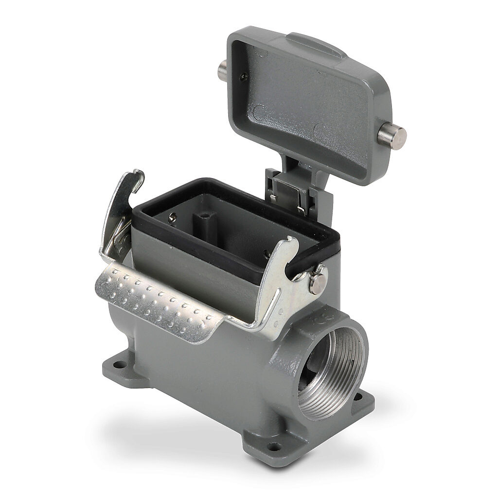 ZP-MC10B-2-SSM29CL - ZIPport surface mount housing, single lever, standard cover, connector housing size 10B, (2) Pg 29 threaded holes, high construction, gray, heavy-duty die cast aluminum. For use with ZIPport size 10B 2-peg connector housings.