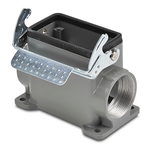 ZP-MC10B-2-SSM29ML - ZIPport surface mount housing, single lever, connector housing size 10B, (2) Pg 29 threaded holes, high construction, gray, heavy-duty die cast aluminum. For use with ZIPport size 10B 2-peg connector housings.