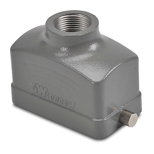 ZP-MC10B-2-STE16M - ZIPport hood housing, 2-peg, top entry, connector housing size 10B, (1) Pg 16 threaded hole, gray, heavy-duty die cast aluminum. For use with ZIPport size 10B single lever connector housings.