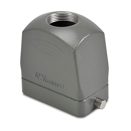 ZP-MC10B-2-STE21ML - ZIPport hood housing, 2-peg, top entry, connector housing size 10B, (1) Pg 21 threaded hole, high construction, gray, heavy-duty die cast aluminum. For use with ZIPport size 10B single lever connector housings.
