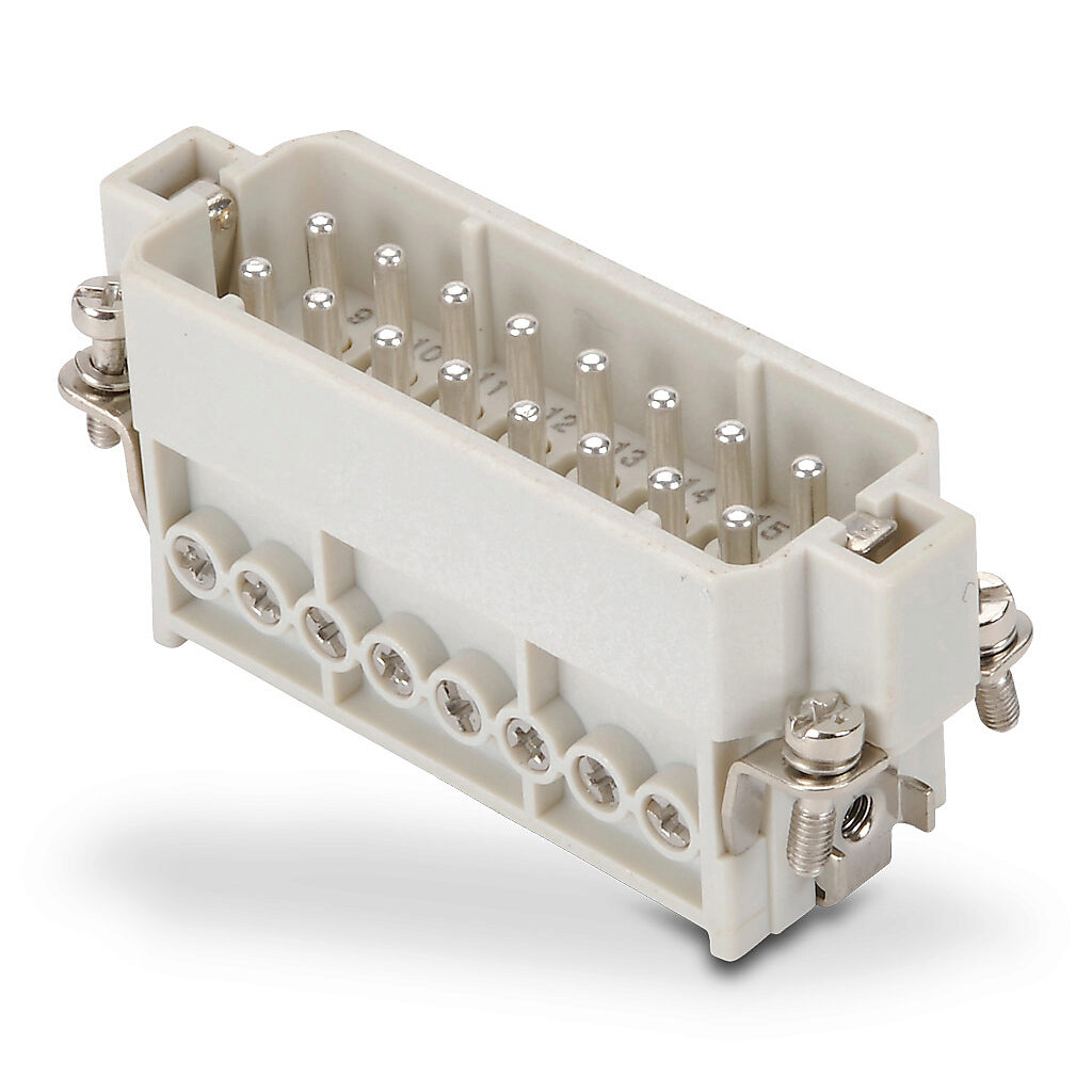 ZP-MC16A-1-MS016 - ZIPport male insert, connector housing size 16A, 16-pole, screw terminals, accepts wire size 20-14 AWG, 16 amp, 600 VAC/VDC, poles numbered 1 to 16. For use with ZIPport multi-wire housings.