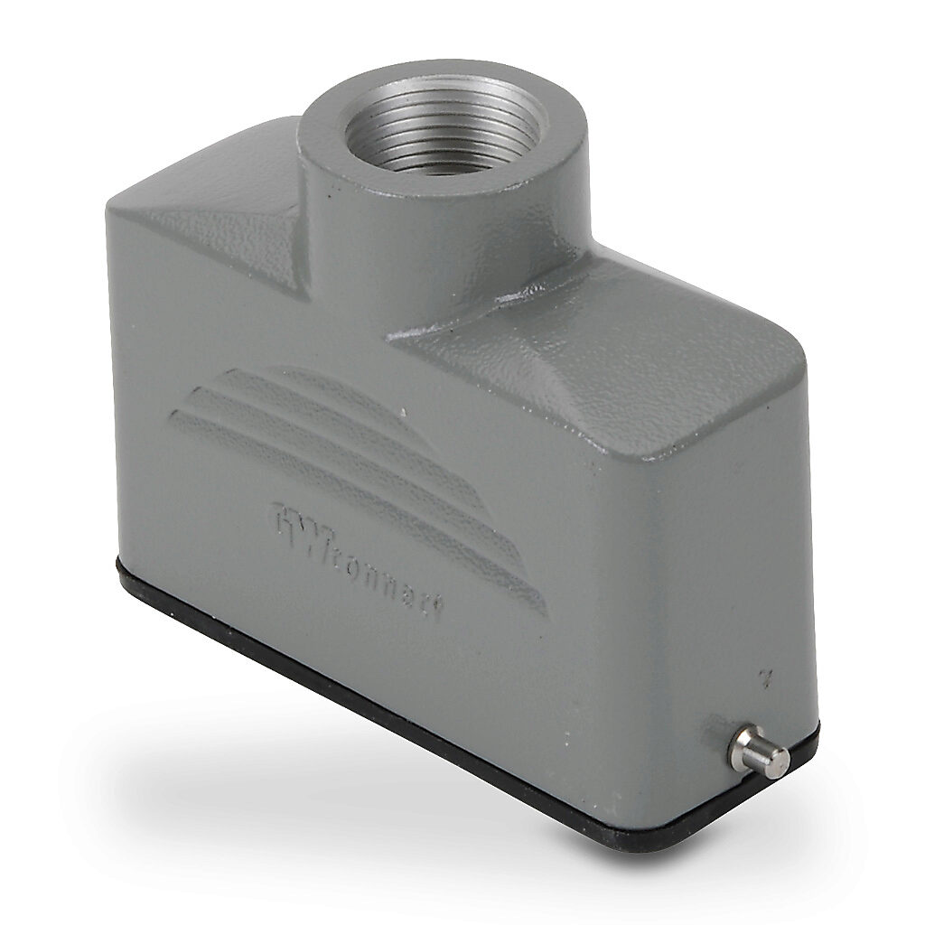 ZP-MC16A-2-STE13M - ZIPport hood housing, 2-peg, top entry, connector housing size 16A, (1) Pg 13.5 threaded hole, gray, heavy-duty die cast aluminum. For use with ZIPport size 16A single lever connector housings.