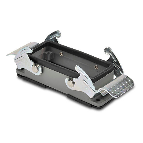ZP-MC16B-2-DBHM - ZIPport bulkhead housing, double lever, connector housing size 16B, gray, heavy-duty die cast aluminum. For use with ZIPport size 16B 4-peg connector housings.