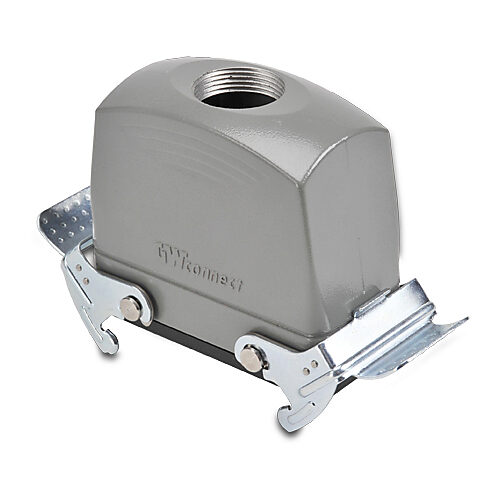 ZP-MC16B-2-DCP21ML - ZIPport coupler housing, double lever, connector housing size 16B, (1) Pg 21 threaded hole, high construction, gray, heavy-duty die cast aluminum. For use with ZIPport size 16B 4-peg connector housings.