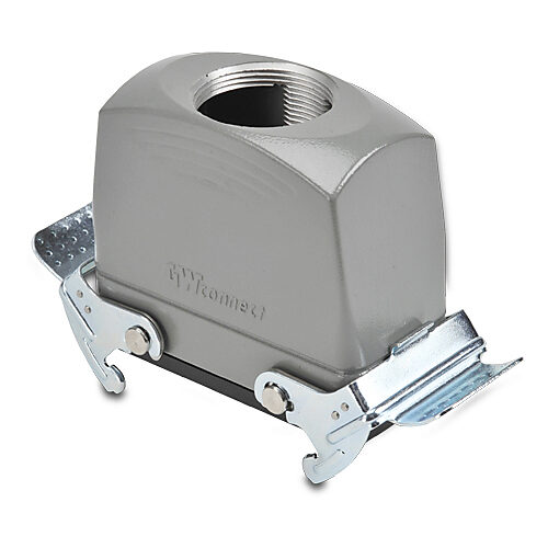 ZP-MC16B-2-DCP29ML - ZIPport coupler housing, double lever, connector housing size 16B, (1) Pg 29 threaded hole, high construction, gray, heavy-duty die cast aluminum. For use with ZIPport size 16B 4-peg connector housings.