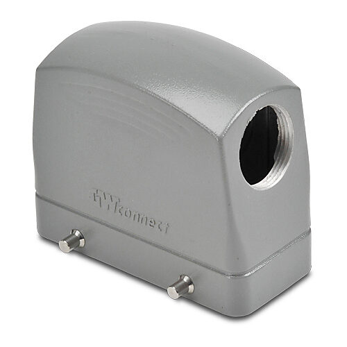 ZP-MC16B-2-DSE21ML - ZIPport hood housing, 4-peg, side entry, connector housing size 16B, (1) Pg 21 threaded hole, high construction, gray, heavy-duty die cast aluminum. For use with ZIPport size 16B double lever connector housings.