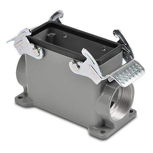 ZP-MC16B-2-DSM29ML - ZIPport surface mount housing, double lever, connector housing size 16B, (2) Pg 29 threaded holes, high construction, gray, heavy-duty die cast aluminum. For use with ZIPport size 16B 4-peg connector housings.