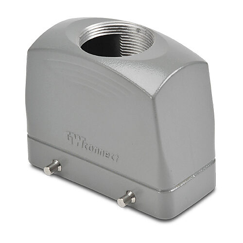 ZP-MC16B-2-DTE29ML - ZIPport hood housing, 4-peg, top entry, connector housing size 16B, (1) Pg 29 threaded hole, high construction, gray, heavy-duty die cast aluminum. For use with ZIPport size 16B double lever connector housings.