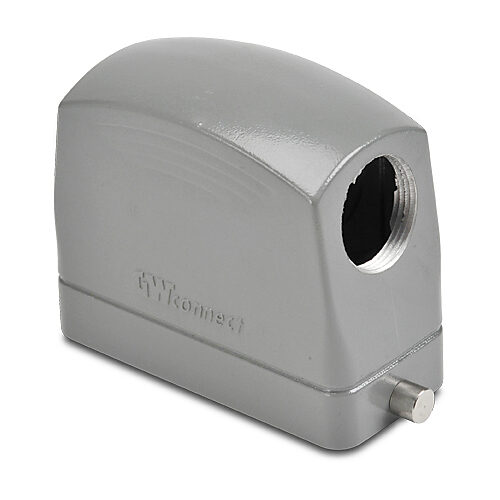 ZP-MC16B-2-SSE21ML - ZIPport hood housing, 2-peg, side entry, connector housing size 16B, (1) Pg 21 threaded hole, high construction, gray, heavy-duty die cast aluminum. For use with ZIPport size 16B single lever connector housings.