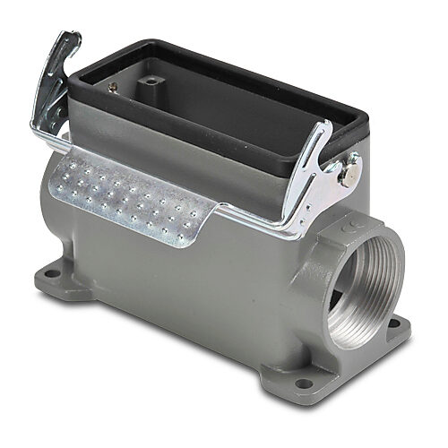 ZP-MC16B-2-SSM29ML - ZIPport surface mount housing, single lever, connector housing size 16B, (2) Pg 29 threaded holes, high construction, gray, heavy-duty die cast aluminum. For use with ZIPport size 16B 2-peg connector housings.