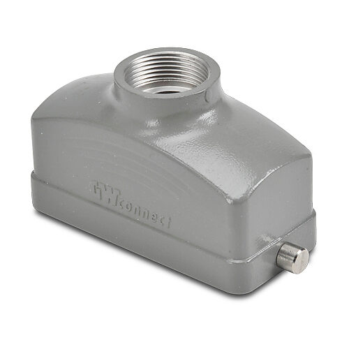 ZP-MC16B-2-STE21M - ZIPport hood housing, 2-peg, top entry, connector housing size 16B, (1) Pg 21 threaded hole, gray, heavy-duty die cast aluminum. For use with ZIPport size 16B single lever connector housings.