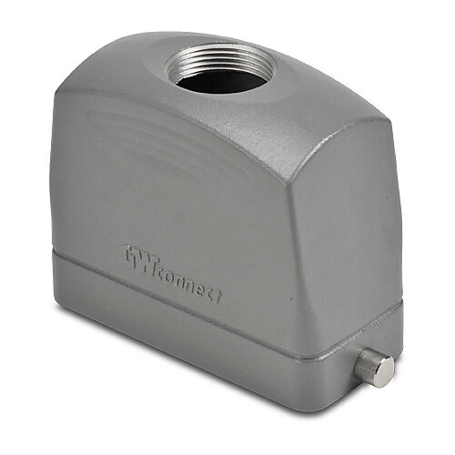 ZP-MC16B-2-STE21ML - ZIPport hood housing, 2-peg, top entry, connector housing size 16B, (1) Pg 21 threaded hole, high construction, gray, heavy-duty die cast aluminum. For use with ZIPport size 16B single lever connector housings.