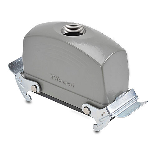 ZP-MC24B-2-DCP21ML - ZIPport coupler housing, double lever, connector housing size 24B, (1) Pg 21 threaded hole, high construction, gray, heavy-duty die cast aluminum. For use with ZIPport size 24B 4-peg connector housings.