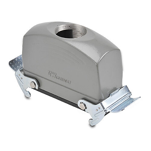 ZP-MC24B-2-DCP29ML - ZIPport coupler housing, double lever, connector housing size 24B, (1) Pg 29 threaded hole, high construction, gray, heavy-duty die cast aluminum. For use with ZIPport size 24B 4-peg connector housings.