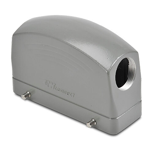 ZP-MC24B-2-DSE21ML - ZIPport hood housing, 4-peg, side entry, connector housing size 24B, (1) Pg 21 threaded hole, high construction, gray, heavy-duty die cast aluminum. For use with ZIPport size 24B double lever connector housings.