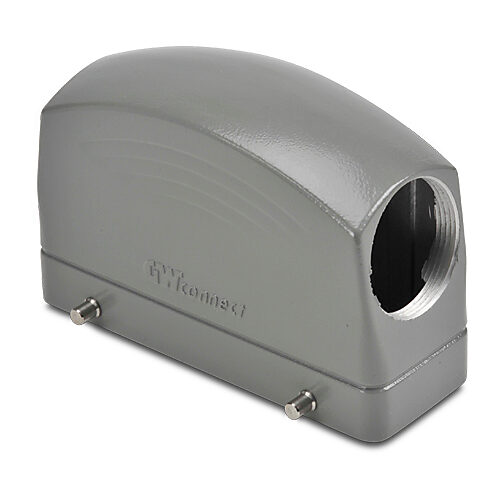 ZP-MC24B-2-DSE29ML - ZIPport hood housing, 4-peg, side entry, connector housing size 24B, (1) Pg 29 threaded hole, high construction, gray, heavy-duty die cast aluminum. For use with ZIPport size 24B double lever connector housings.