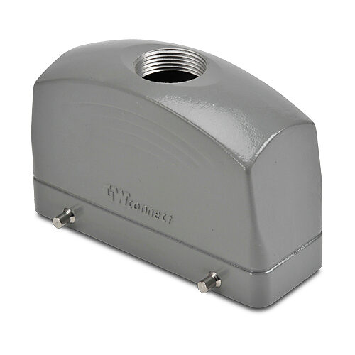 ZP-MC24B-2-DTE21ML - ZIPport hood housing, 4-peg, top entry, connector housing size 24B, (1) Pg 21 threaded hole, high construction, gray, heavy-duty die cast aluminum. For use with ZIPport size 24B double lever connector housings.