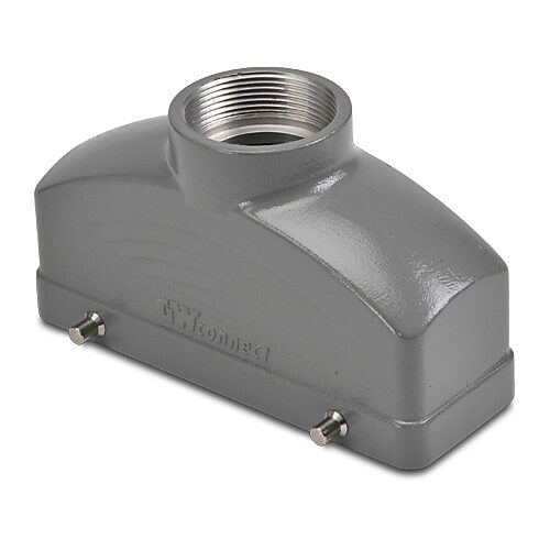 ZP-MC24B-2-DTE29M - ZIPport hood housing, 4-peg, top entry, connector housing size 24B, (1) Pg 29 threaded hole, gray, heavy-duty die cast aluminum. For use with ZIPport size 24B double lever connector housings.