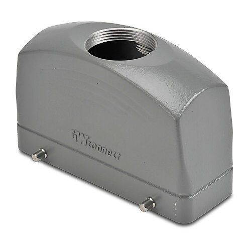 ZP-MC24B-2-DTE29ML - ZIPport hood housing, 4-peg, top entry, connector housing size 24B, (1) Pg 29 threaded hole, high construction, gray, heavy-duty die cast aluminum. For use with ZIPport size 24B double lever connector housings.