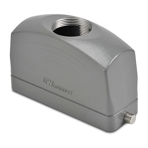 ZP-MC24B-2-STE29ML - ZIPport hood housing, 2-peg, top entry, connector housing size 24B, (1) Pg 29 threaded hole, high construction, gray, heavy-duty die cast aluminum. For use with ZIPport size 24B single lever connector housings.