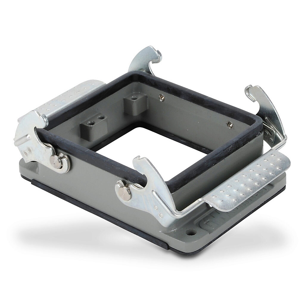 ZP-MC32B-2-DBHM - ZIPport bulkhead housing, double lever, connector housing size 32B, gray, heavy-duty die cast aluminum. For use with ZIPport size 32B 4-peg connector housings.