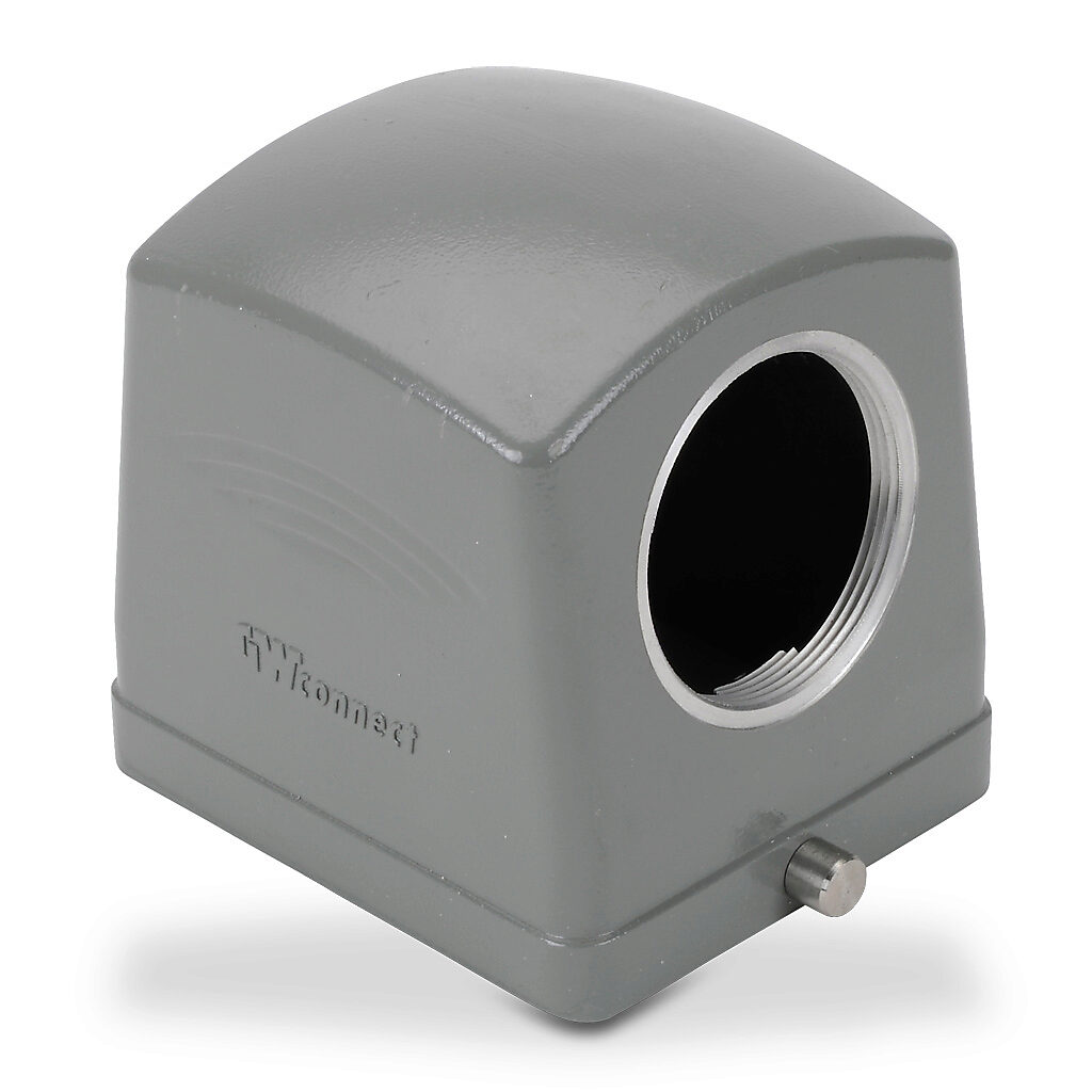 ZP-MC32B-2-SSE36M - ZIPport hood housing, 2-peg, side entry, connector housing size 32B, (1) Pg 36 threaded hole, gray, heavy-duty die cast aluminum. For use with ZIPport size 32B single lever connector housings.