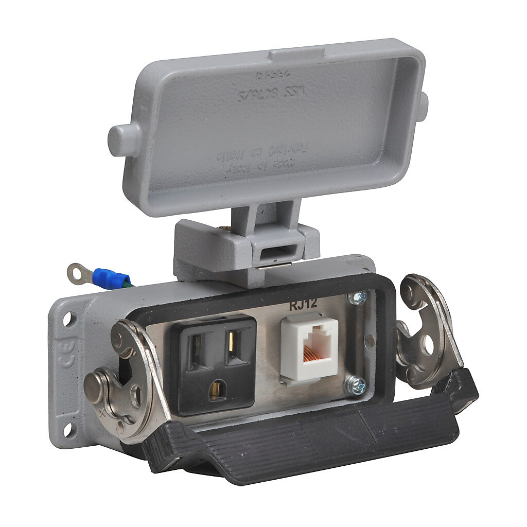 ZP-PSA-16-102 - ZIPport panel interface connector, single 120 VAC outlet, (1) RJ12 6-pin port with female exterior/female interior.