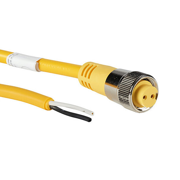 ZP-S1-2FP-10M - ZIPport connection cable, 7/8in - 16 UN2 thread nut 2-pin female axial to pigtail with North American color code, PVC jacket, yellow, nickel-plated brass connector, 32.8ft/10m cable length, IP67.