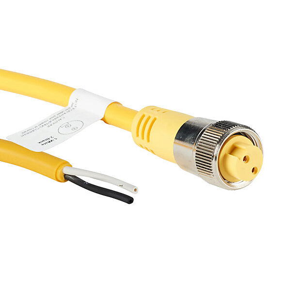 ZP-S1-2FP-2M - ZIPport connection cable, 7/8in - 16 UN2 thread nut 2-pin female axial to pigtail with North American color code, PVC jacket, yellow, nickel-plated brass connector, 6.5ft/2m cable length, IP67.