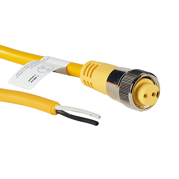 ZP-S1-2FP-6M - ZIPport connection cable, 7/8in - 16 UN2 thread nut 2-pin female axial to pigtail with North American color code, PVC jacket, yellow, nickel-plated brass connector, 19.6ft/6m cable length, IP67.