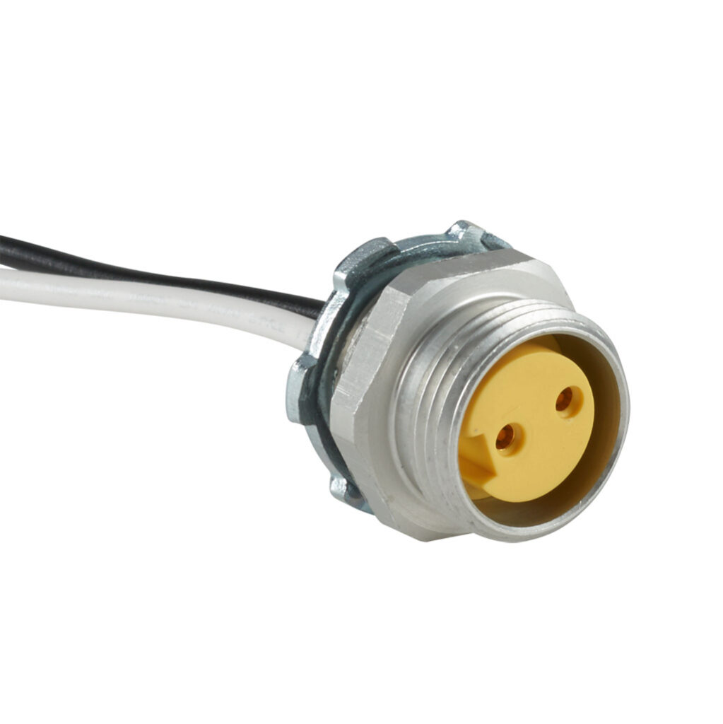ZP-S1-2FR-0P3M - ZIPport bulkhead connector, 7/8in 2-pin female to pigtail, 16 AWG, 0.9ft/0.3m cable length, ether-based polyurethane conductor insulation material, IP67.