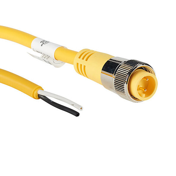 ZP-S1-2MP-2M - ZIPport connection cable, 7/8in - 16 UN2 thread nut 2-pin male axial to pigtail with North American color code, PVC jacket, yellow, nickel-plated brass connector, 6.5ft/2m cable length, IP67.