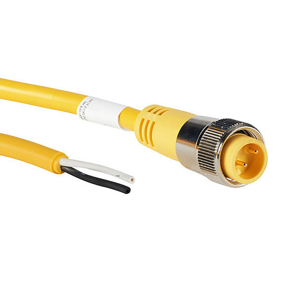 ZP-S1-2MP-6M - ZIPport connection cable, 7/8in - 16 UN2 thread nut 2-pin male axial to pigtail with North American color code, PVC jacket, yellow, nickel-plated brass connector, 19.6ft/6m cable length, IP67.