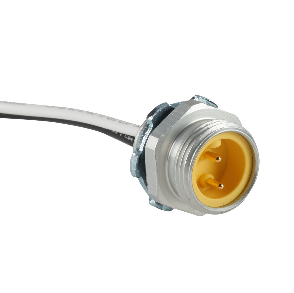 ZP-S1-2MR-0P3M - ZIPport bulkhead connector, 7/8in 2-pin male to pigtail, 16 AWG, 0.9ft/0.3m cable length, ether-based polyurethane conductor insulation material, IP67.