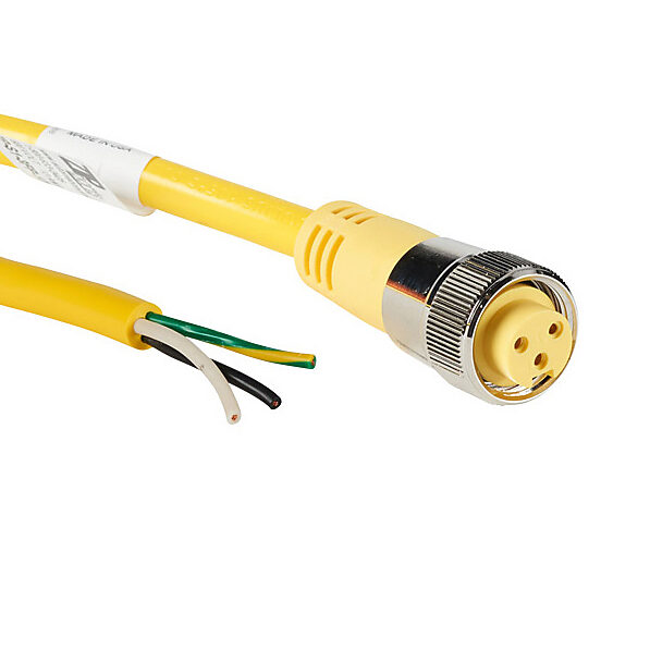 ZP-S1-3FP-10M - ZIPport connection cable, 7/8in - 16 UN2 thread nut 3-pin female axial to pigtail with North American color code, PVC jacket, yellow, nickel-plated brass connector, 32.8ft/10m cable length, IP67.