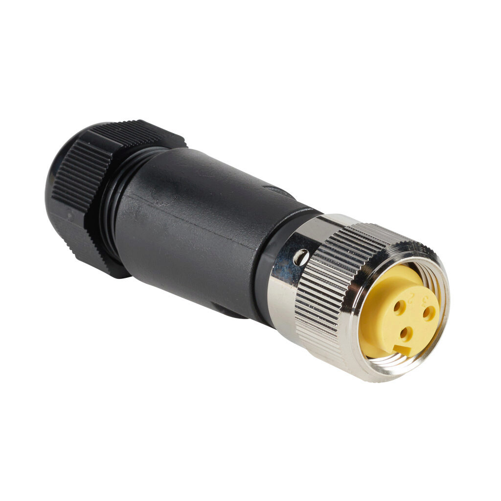 ZP-S1-3FP-FWX - ZIPport connector, field-wireable, 7/8in - 16 UN2 thread nut 3-pin female axial, accepts cable diameter size 8-17mm, 22-14 AWG, North American color code, screw terminal connection, IP67.