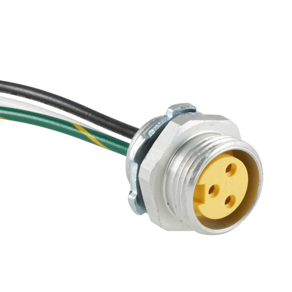 ZP-S1-3FR-0P3M - ZIPport bulkhead connector, 7/8in 3-pin female to pigtail, 16 AWG, 0.9ft/0.3m cable length, ether-based polyurethane conductor insulation material, IP67.