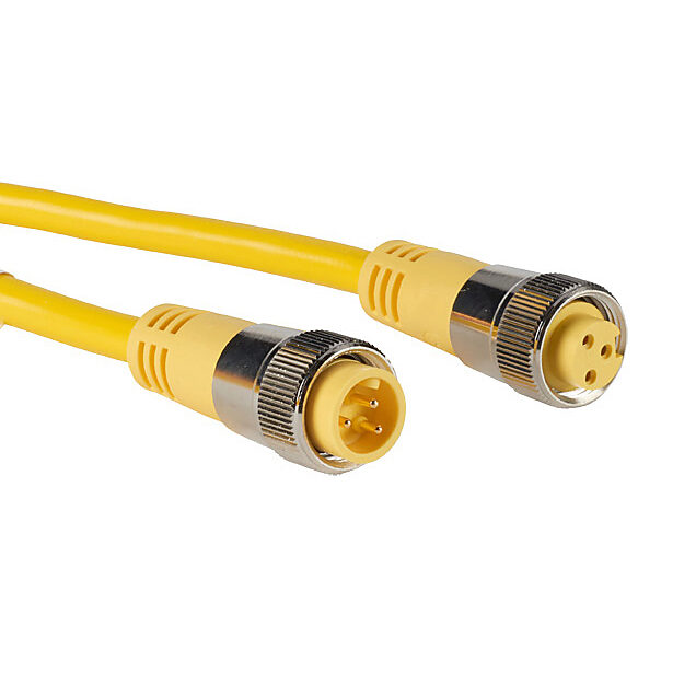 ZP-S1-3MFP-10M - ZIPport connection cable, 7/8in - 16 UN2 thread nut 3-pin male axial to 7/8in - 16 UN2 thread nut 3-pin female axial, PVC jacket, yellow, nickel-plated brass connector, 32.8ft/10m cable length, IP67.