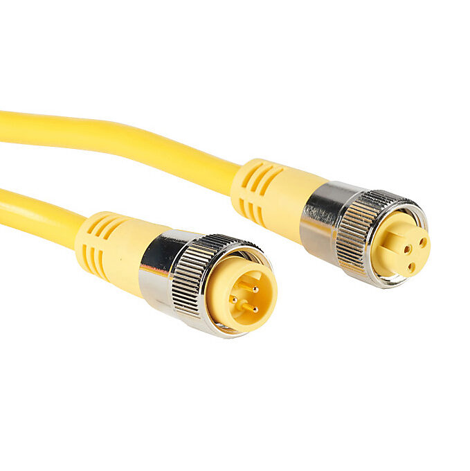 ZP-S1-3MFP-2M - ZIPport connection cable, 7/8in - 16 UN2 thread nut 3-pin male axial to 7/8in - 16 UN2 thread nut 3-pin female axial, PVC jacket, yellow, nickel-plated brass connector, 6.5ft/2m cable length, IP67.