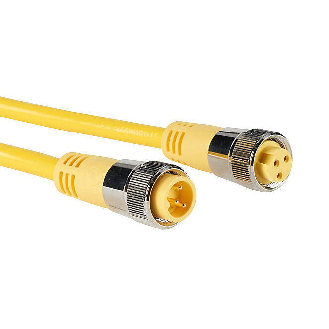 ZP-S1-3MFP-4M - ZIPport connection cable, 7/8in - 16 UN2 thread nut 3-pin male axial to 7/8in - 16 UN2 thread nut 3-pin female axial, PVC jacket, yellow, nickel-plated brass connector, 13.1ft/4m cable length, IP67.