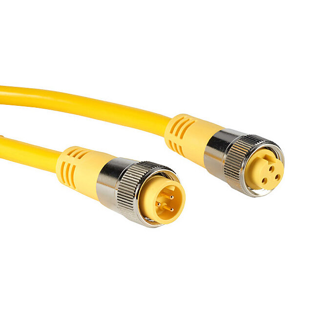 ZP-S1-3MFP-6M - ZIPport connection cable, 7/8in - 16 UN2 thread nut 3-pin male axial to 7/8in - 16 UN2 thread nut 3-pin female axial, PVC jacket, yellow, nickel-plated brass connector, 19.6ft/6m cable length, IP67.