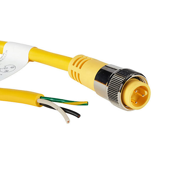 ZP-S1-3MP-10M - ZIPport connection cable, 7/8in - 16 UN2 thread nut 3-pin male axial to pigtail with North American color code, PVC jacket, yellow, nickel-plated brass connector, 32.8ft/10m cable length, IP67.
