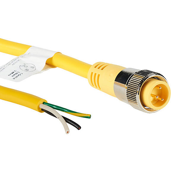 ZP-S1-3MP-2M - ZIPport connection cable, 7/8in - 16 UN2 thread nut 3-pin male axial to pigtail with North American color code, PVC jacket, yellow, nickel-plated brass connector, 6.5ft/2m cable length, IP67.