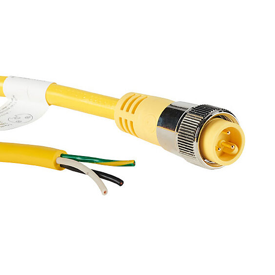 ZP-S1-3MP-4M - ZIPport connection cable, 7/8in - 16 UN2 thread nut 3-pin male axial to pigtail with North American color code, PVC jacket, yellow, nickel-plated brass connector, 13.1ft/4m cable length, IP67.