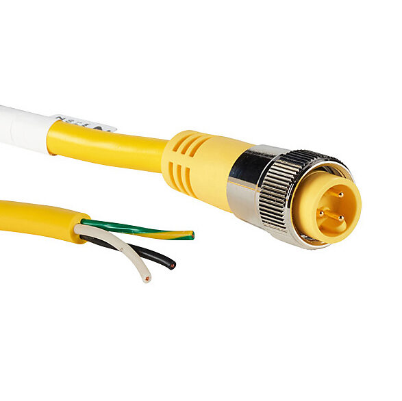 ZP-S1-3MP-6M - ZIPport connection cable, 7/8in - 16 UN2 thread nut 3-pin male axial to pigtail with North American color code, PVC jacket, yellow, nickel-plated brass connector, 19.6ft/6m cable length, IP67.