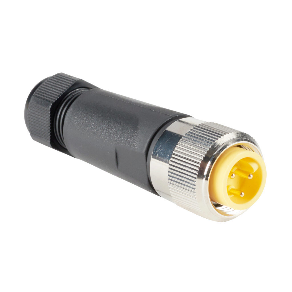 ZP-S1-3MP-FW - ZIPport connector, field-wireable, 7/8in - 16 UN2 thread nut 3-pin male axial, accepts cable diameter size 5-13mm, 22-14 AWG, North American color code, screw terminal connection, IP67.