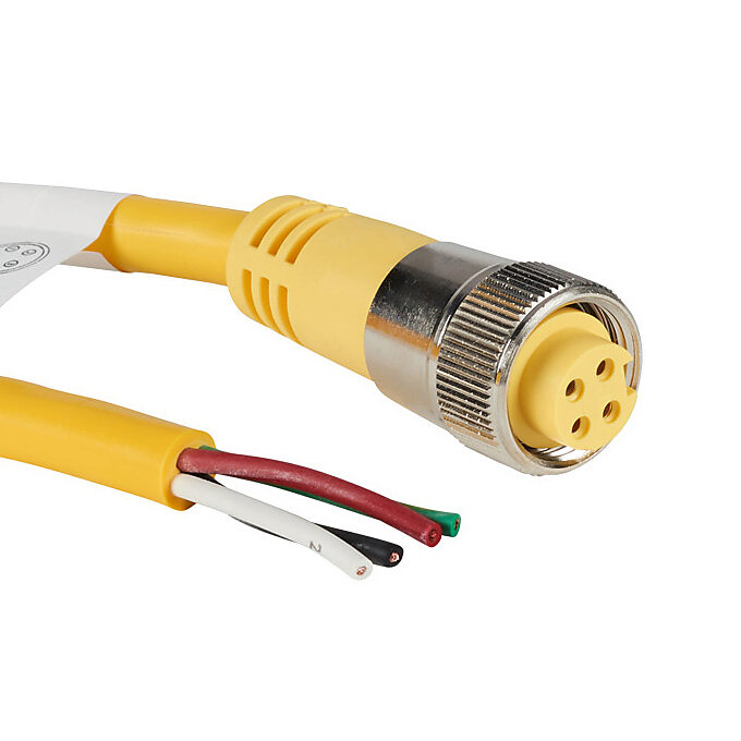 ZP-S1-4FP-4M - ZIPport connection cable, 7/8in - 16 UN2 thread nut 4-pin female axial to pigtail with North American color code, PVC jacket, yellow, nickel-plated brass connector, 13.1ft/4m cable length, IP67.