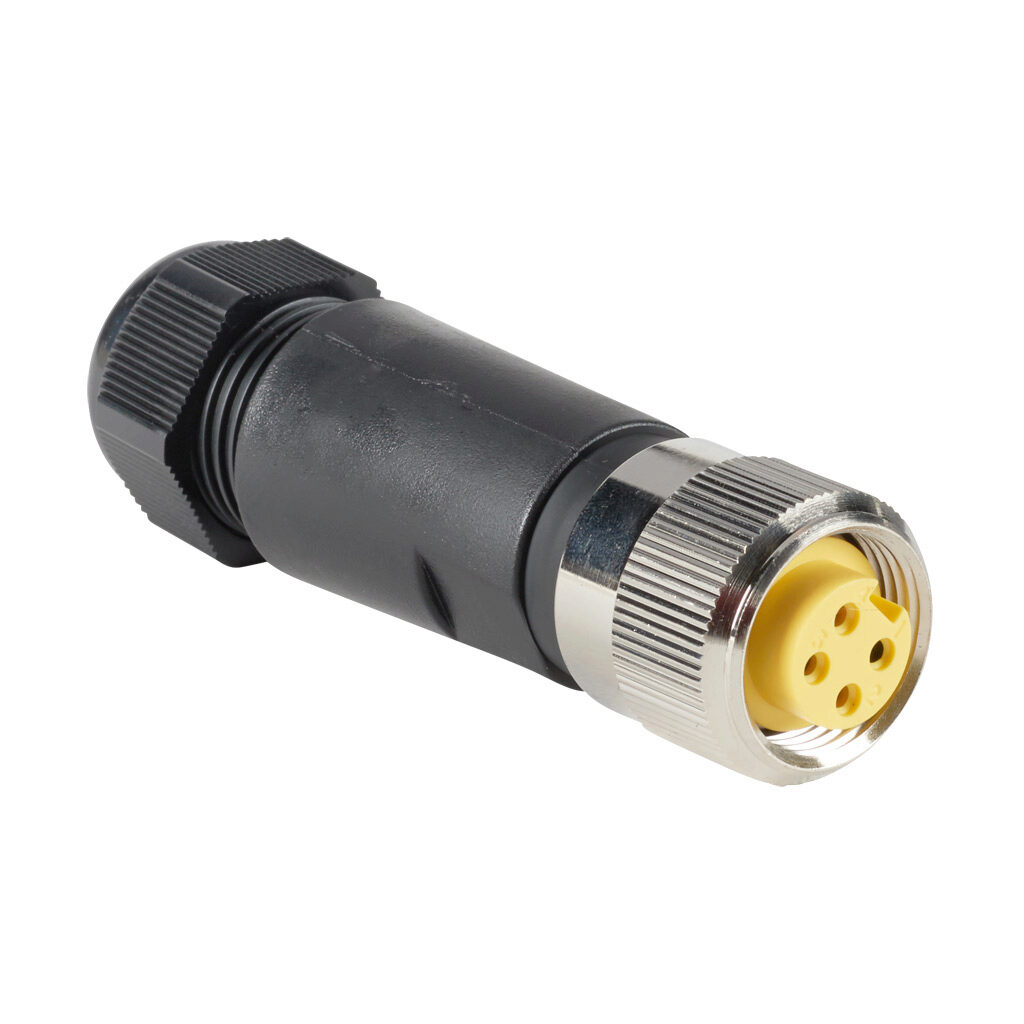 ZP-S1-4FP-FWX - ZIPport connector, field-wireable, 7/8in - 16 UN2 thread nut 4-pin female axial, accepts cable diameter size 8-17mm, 22-14 AWG, North American color code, screw terminal connection, IP67.