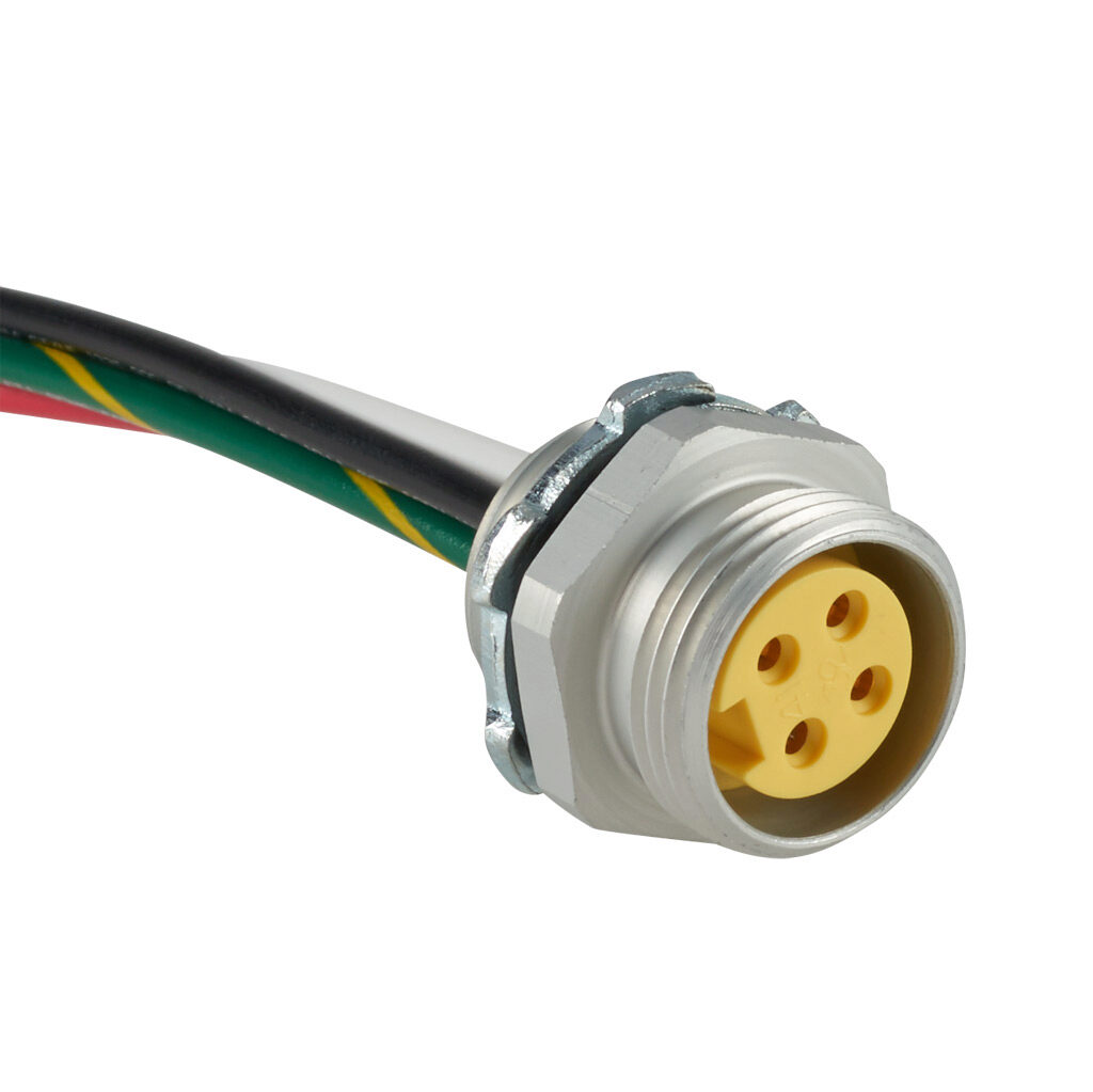 ZP-S1-4FR-0P3M - ZIPport bulkhead connector, 7/8in 4-pin female to pigtail, 16 AWG, 0.9ft/0.3m cable length, ether-based polyurethane conductor insulation material, IP67.