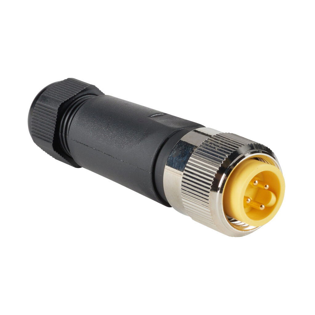 ZP-S1-4MP-FW - ZIPport connector, field-wireable, 7/8in - 16 UN2 thread nut 4-pin male axial, accepts cable diameter size 5-13mm, 22-14 AWG, North American color code, screw terminal connection, IP67.